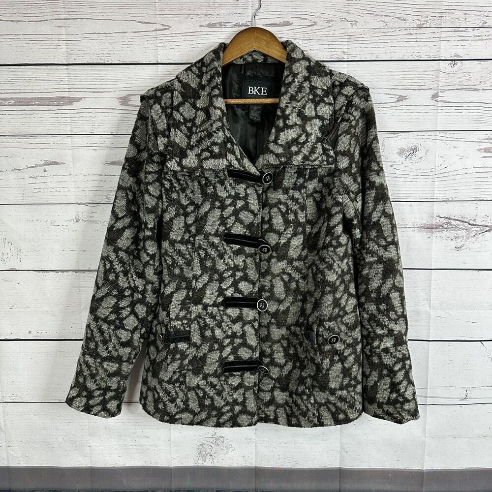 Buckle BKE Jacket Womens Large Black Gray Button Wool Blend Lined‎